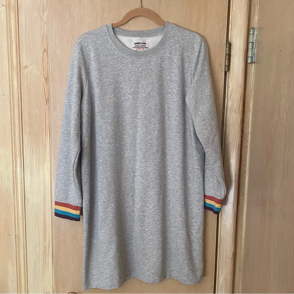 LANDS’ END SERIOUS SWEATS FRENCH TERRY SWEATSHIRT DRESS SZ PETITE LARGE - Picture 4 of 7